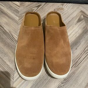 Camel suede slip on mules